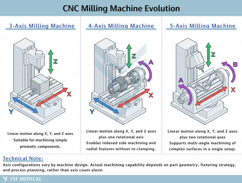Figure 2: A Comparison Guide to 3-Axis, 4-Axis, and 5-Axis CNC Machine Mill