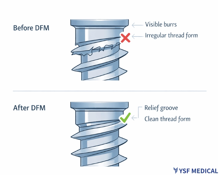 Comparison of thread initiation area before and after improvement