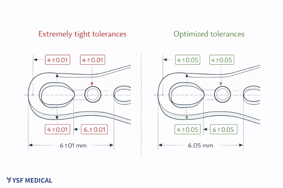 Diagram of excessively tight tolerance markings